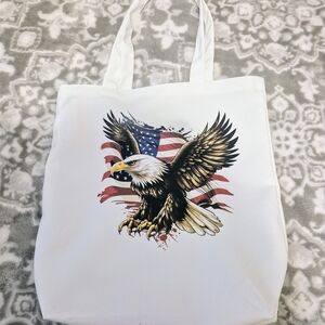 White Tote Bag with Eagle and Flag Design
